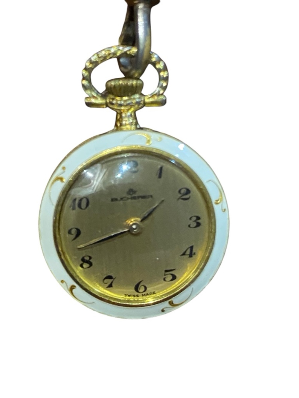 Bucherer Swiss Made  Gold and White Ladies Watch Pendant - on a chain Swiss Made